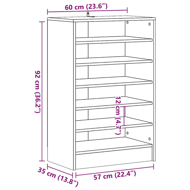vidaXL antik fa színű szerelt fa cipősszekrény 60 x 35 x 92 cm