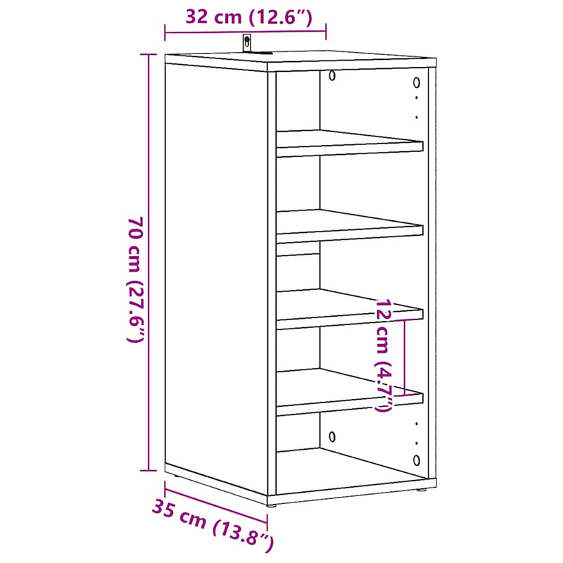 vidaXL antik fa színű szerelt fa cipősszekrény 32 x 35 x 70 cm