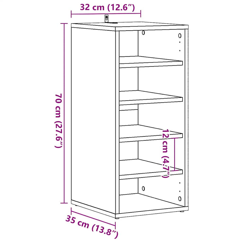 vidaXL kézműves tölgy színű szerelt fa cipősszekrény 32 x 35 x 70 cm