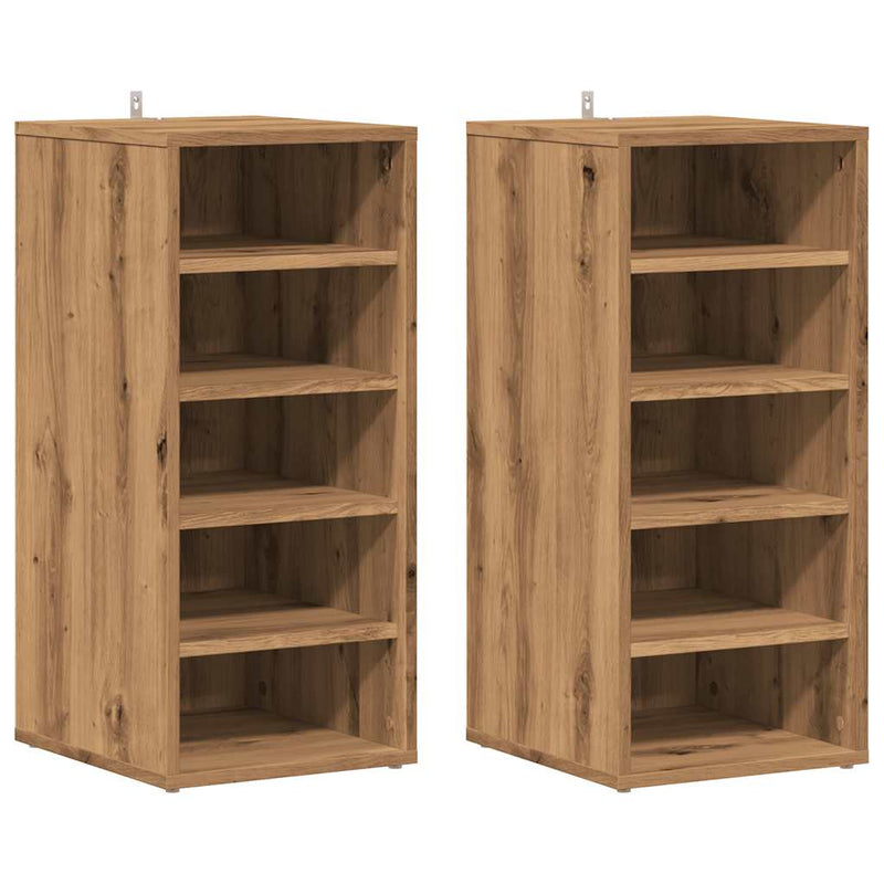 vidaXL 2 db kézműves tölgy színű szerelt fa cipőszekrény 32x35x70 cm
