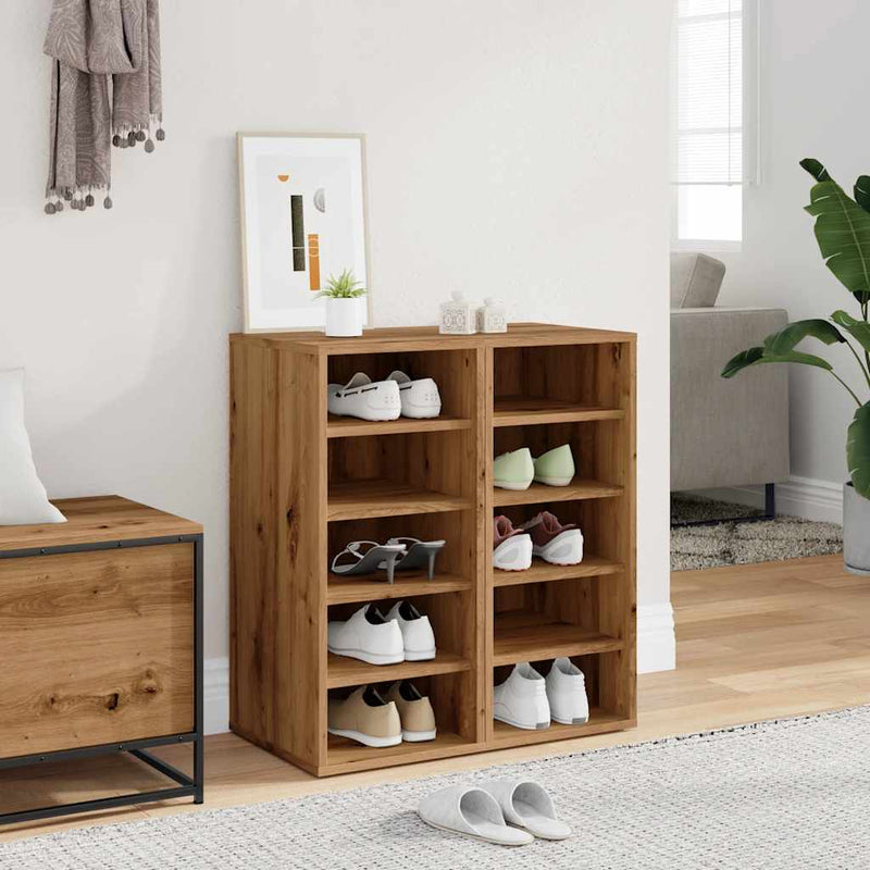 vidaXL 2 db kézműves tölgy színű szerelt fa cipőszekrény 32x35x70 cm