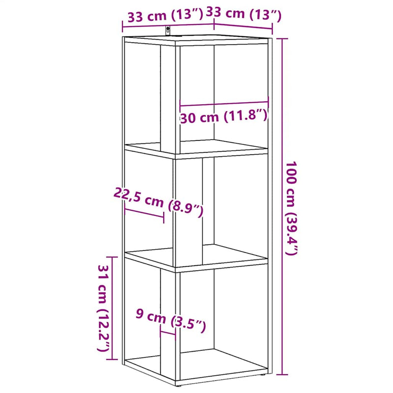 vidaXL kézműves tölgy szerelt fa sarokszekrény 33x33x100 cm