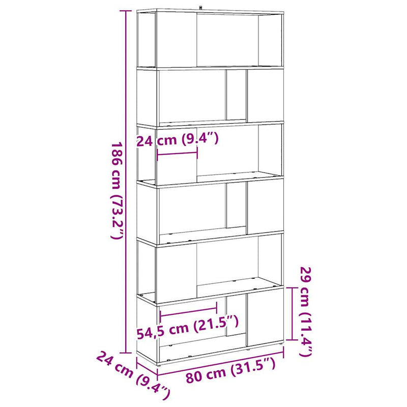 vidaXL antik fa színű térelválasztó könyvszekrény 80 x 24 x 186 cm