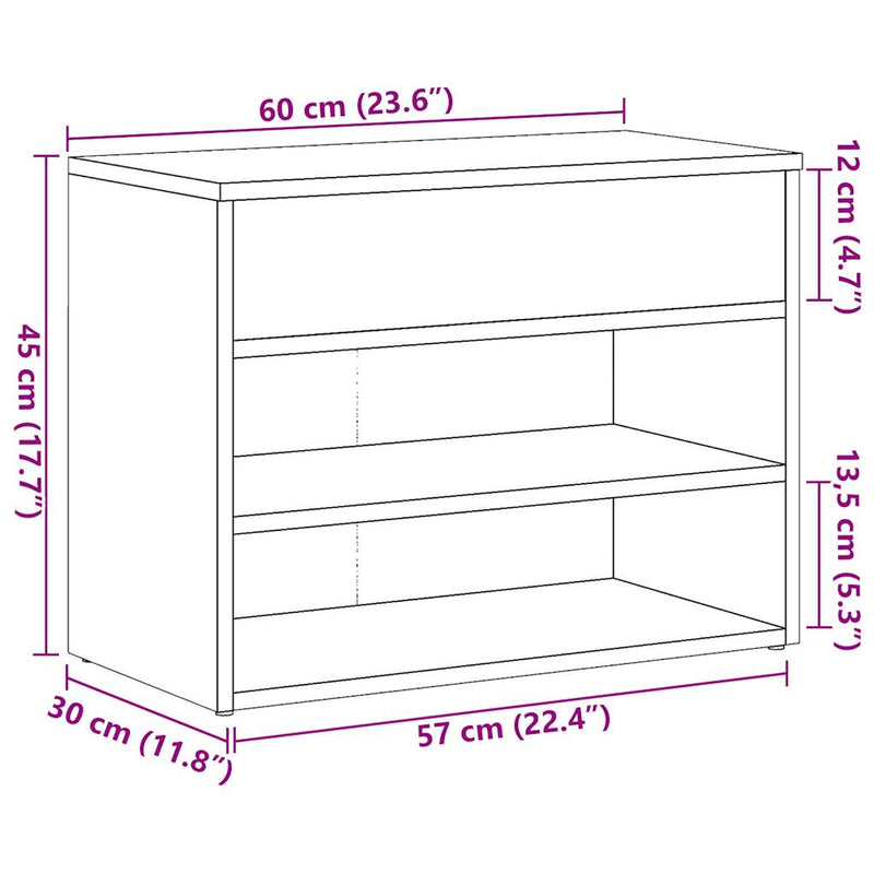 vidaXL kézműves tölgy színű szerelt fa cipőtároló pad 60 x 30 x 45 cm