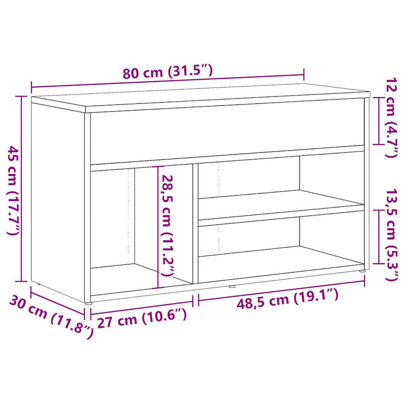 vidaXL antik fa színű szerelt fa cipőtároló pad 80 x 30 x 45 cm