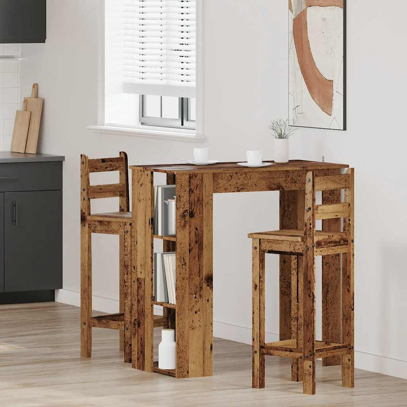 vidaXL antik fa színű szerelt fa bárasztal polccal 102x50x103,5 cm