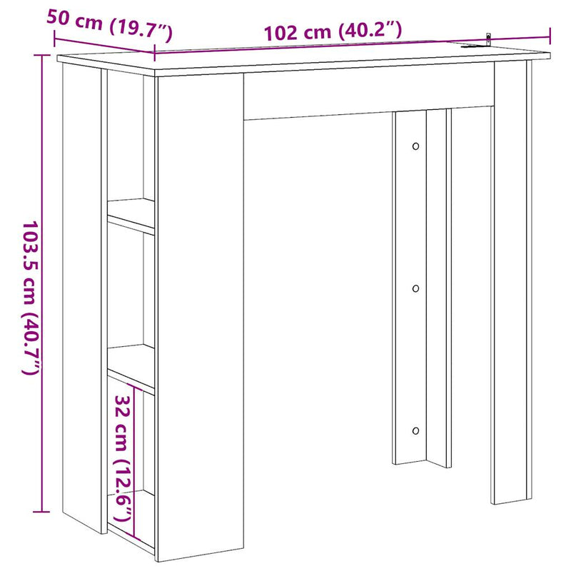 vidaXL antik fa színű szerelt fa bárasztal polccal 102x50x103,5 cm