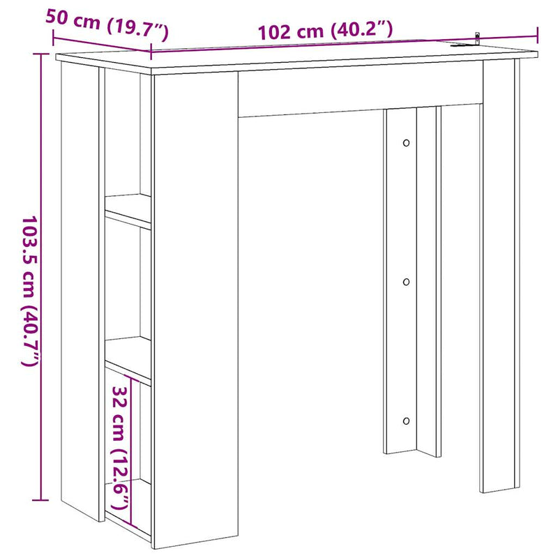 vidaXL kézműves tölgy szerelt fa bárasztal polccal 102x50x103,5 cm