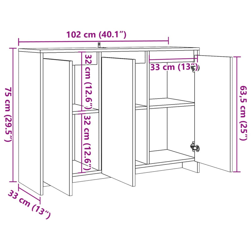 vidaXL antik fa színű szerelt fa tálalószekrény 102 x 33 x 75 cm