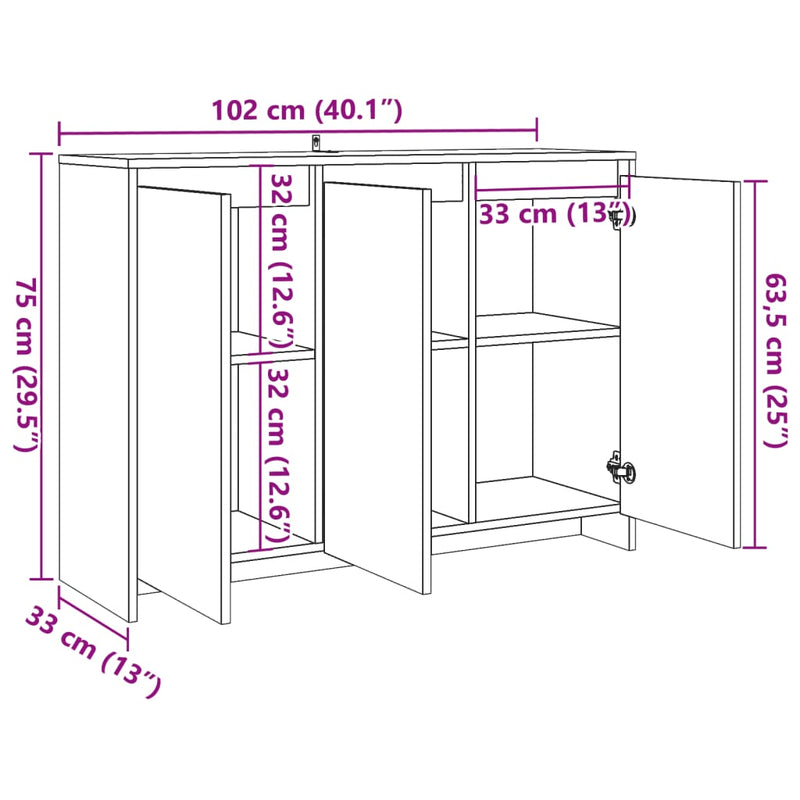 vidaXL kézműves tölgy színű szerelt fa tálalószekrény 102 x 33 x 75 cm