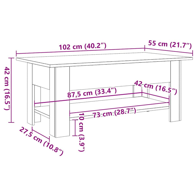 vidaXL kézműves tölgy színű szerelt fa dohányzóasztal 102 x 55 x 42 cm