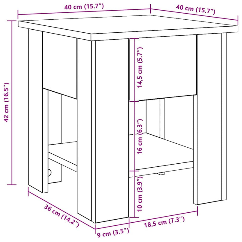 vidaXL kézműves tölgy színű szerelt fa dohányzóasztal 40 x 40 x 42 cm