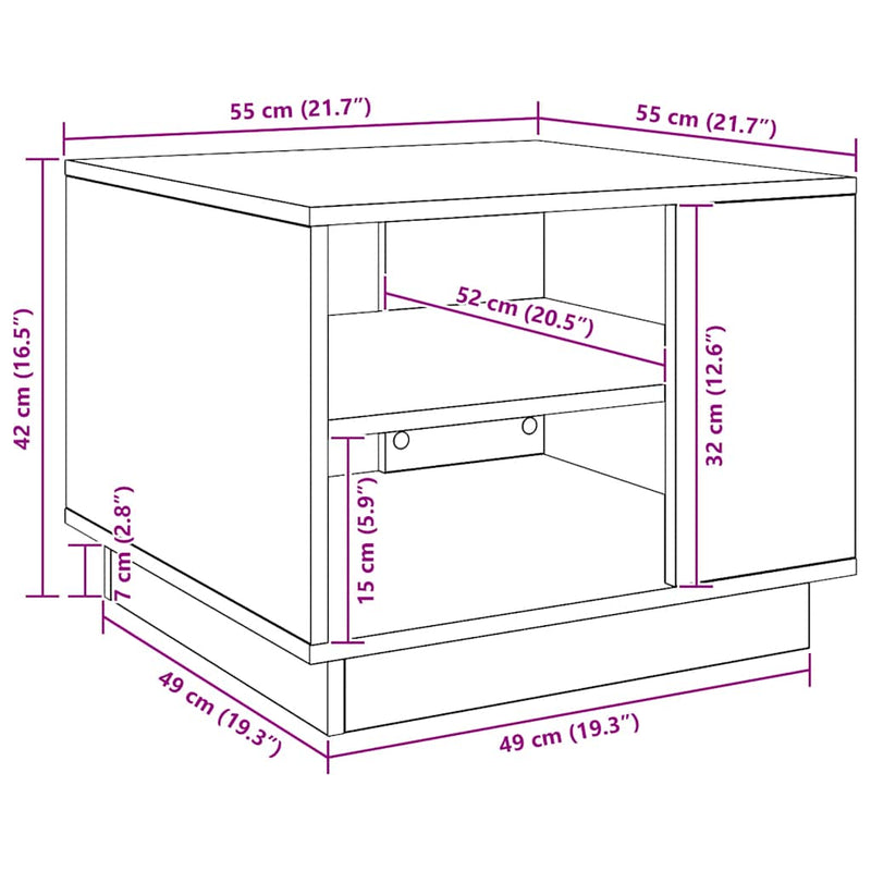 vidaXL kézműves tölgy színű szerelt fa dohányzóasztal 55 x 55 x 42 cm
