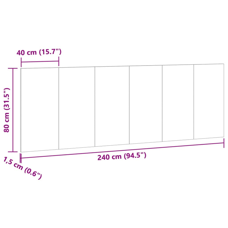 vidaXL kézműves tölgy színű szerelt fali fejtámla 240 x 1,5 x 80 cm