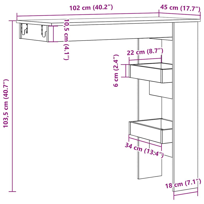 vidaXL fali bárasztal Régi fa 102x45x103,5 cm Gépi fa