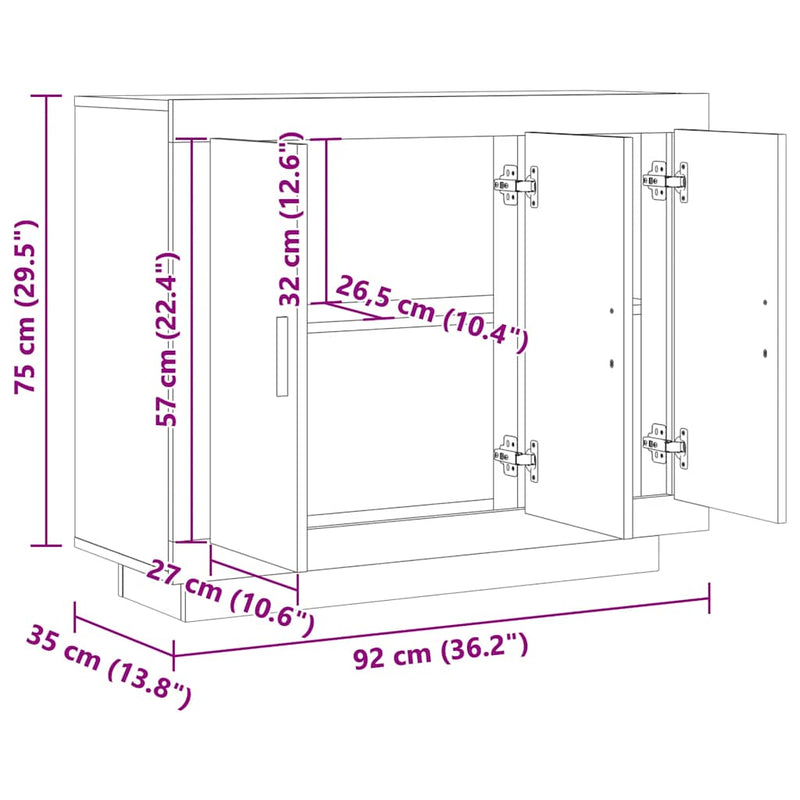 vidaXL komód Régi fa 92x35x75 cm Gépelt fa