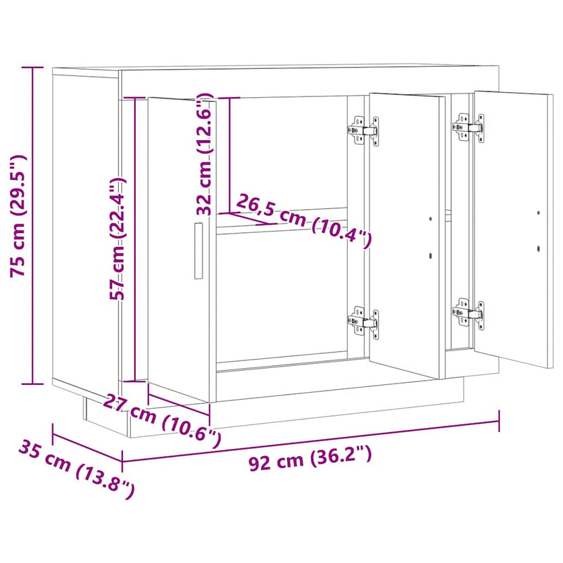 vidaXL kézműves tölgy színű szerelt fa tálalószekrény 92 x 35 x 75 cm