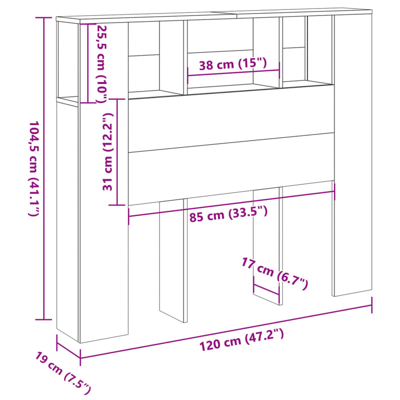 vidaXL kézműves tölgyszínű szerelt fa LED-es fejtámla 120x18,5x103,5cm