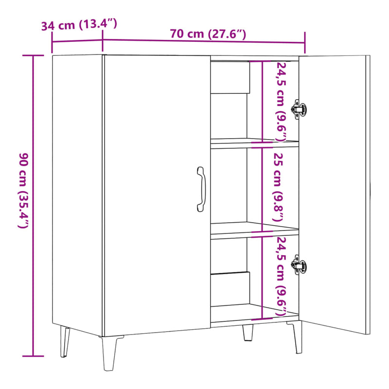 vidaXL antik fa színű szerelt fa tálalószekrény 70 x 34 x 90 cm