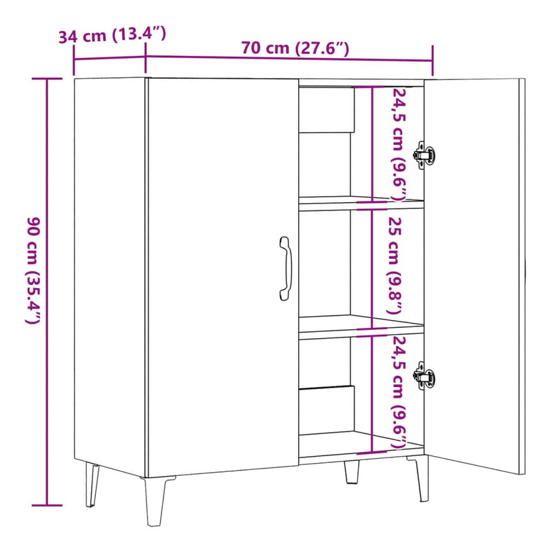 vidaXL kézműves tölgy színű szerelt fa tálalószekrény 70 x 34 x 90 cm