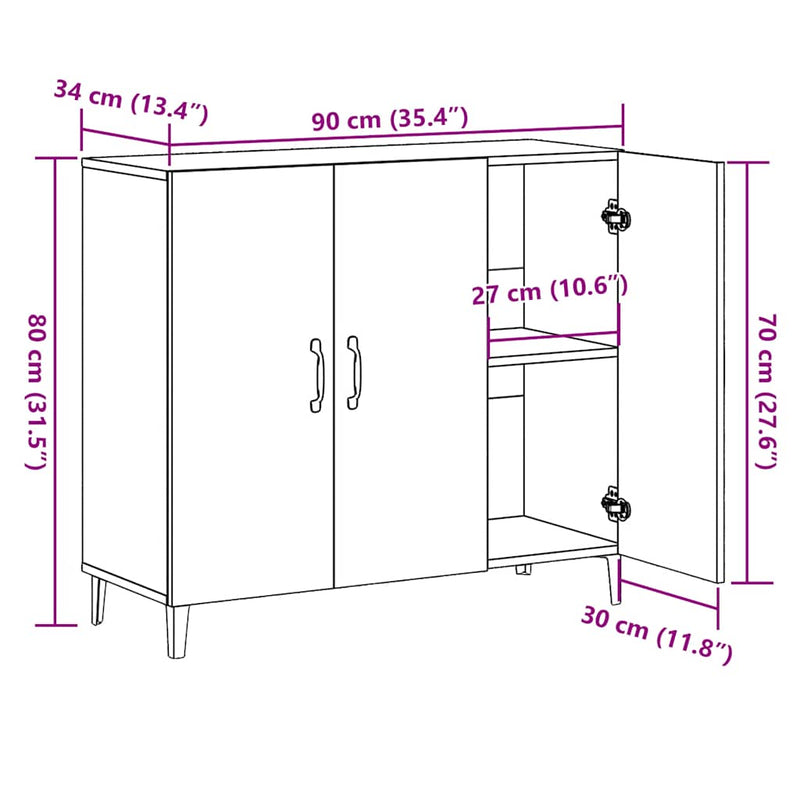 vidaXL antik fa színű szerelt fa tálalószekrény 90 x 34 x 80 cm