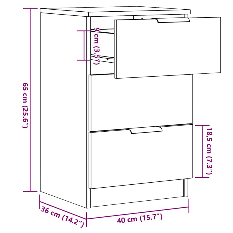 vidaXL 2 db antik fa színű szerelt fa éjjeliszekrény 40 x 36 x 65 cm
