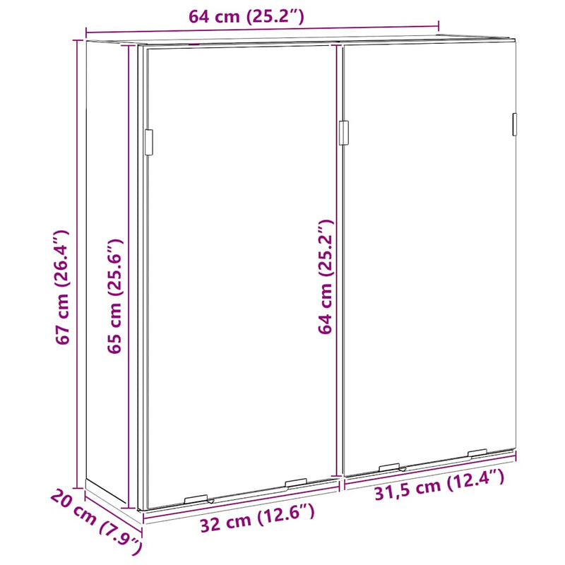vidaXL kézműves tölgy szerelt tükrös fürdőszobaszekrény 64x20x66,5cm