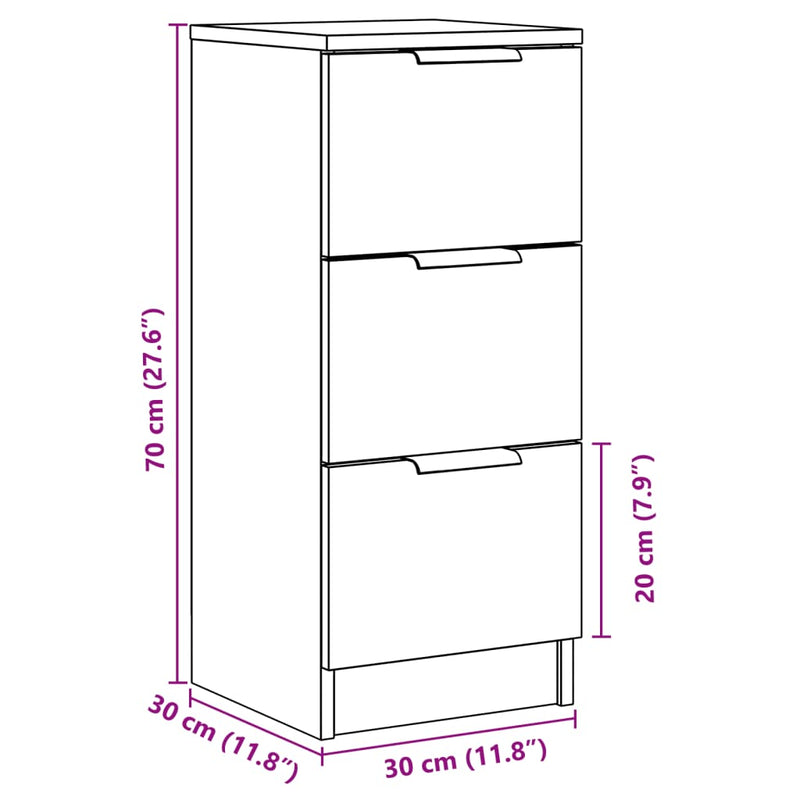 vidaXL 2 db antik fa színű szerelt fa tálalószekrény 30 x 30 x 70 cm