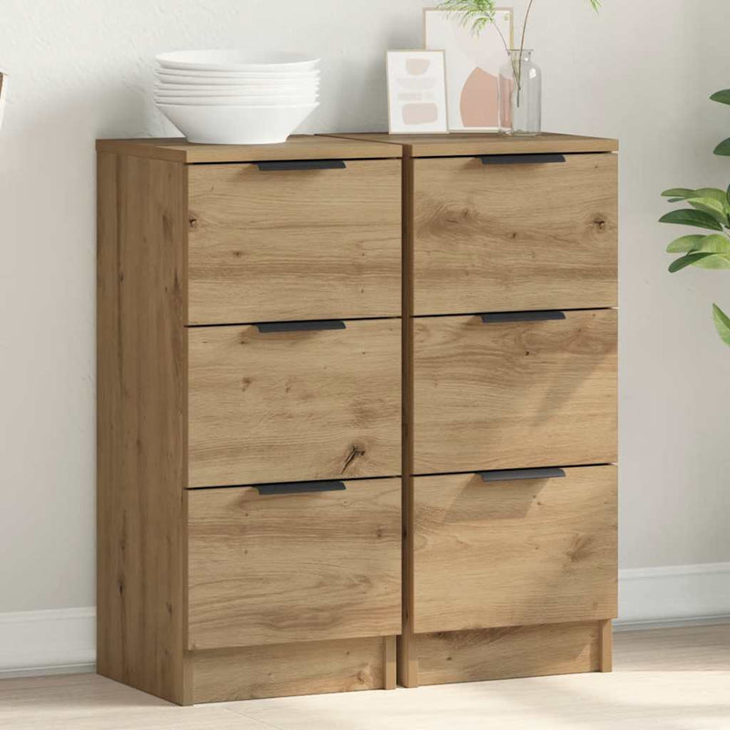 vidaXL 2 db kézműves tölgy színű szerelt fa tálalószekrény 30x30x70 cm