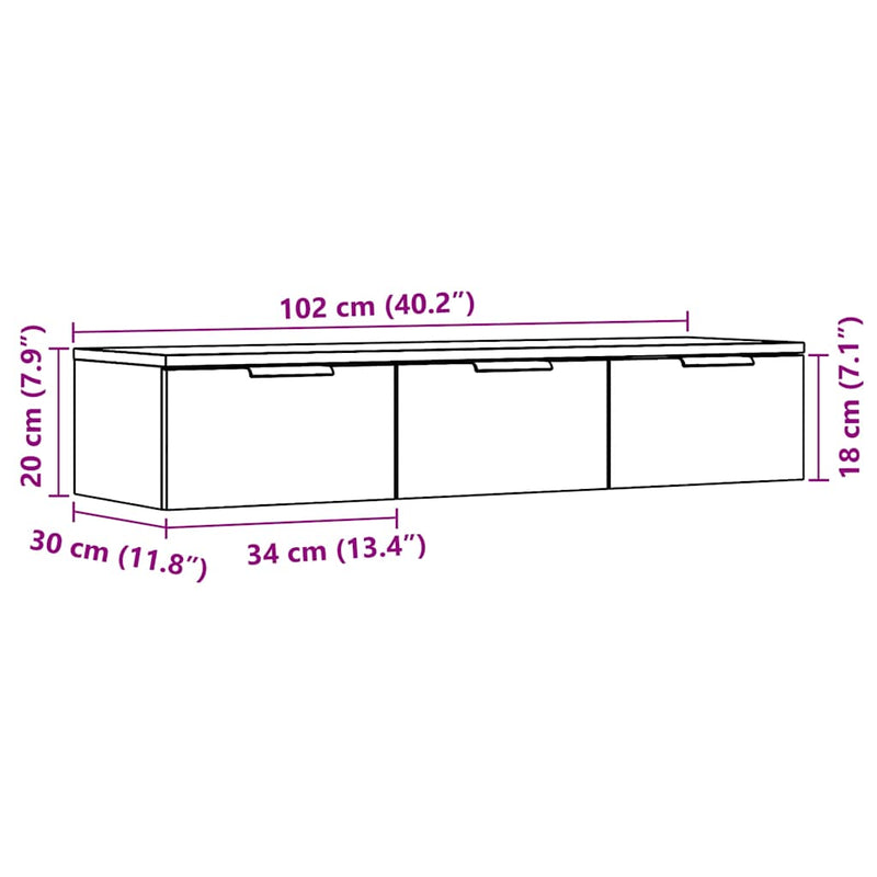 vidaXL fali szekrény Artisan tölgy 102x30x20 cm Gépelt fa
