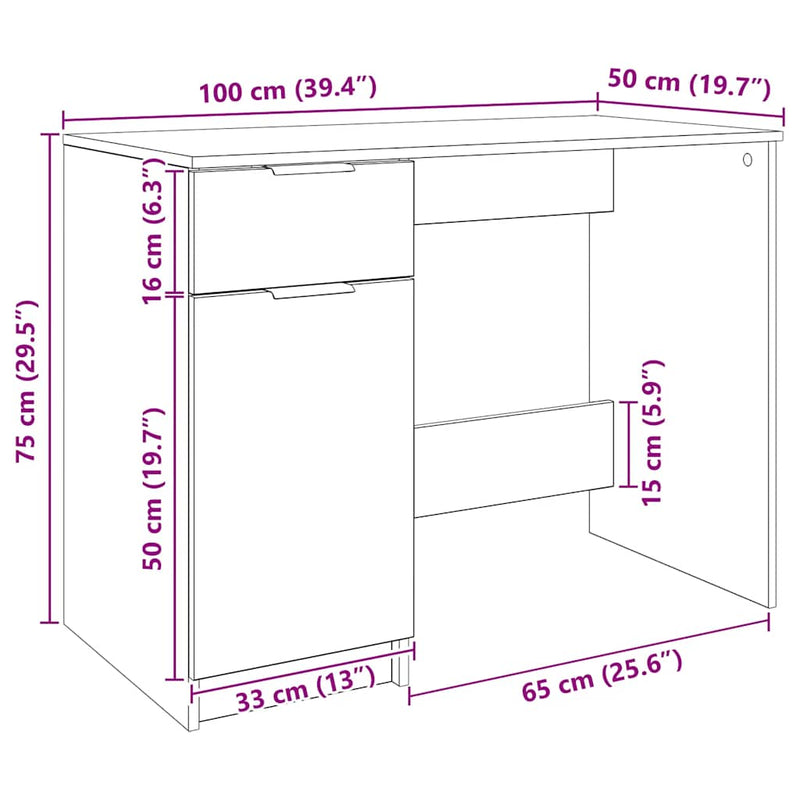 vidaXL kézműves tölgy színű szerelt fa íróasztal 100 x 50 x 75 cm