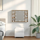 vidaXL kézműves tölgy szerelt fa tükrös szekrény LED-ekkel 76x15x55 cm