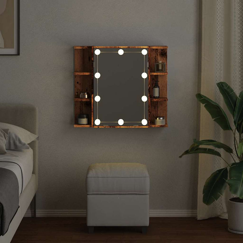 vidaXL antik fa tükrös szekrény LED-ekkel 70 x 16,5 x 60 cm