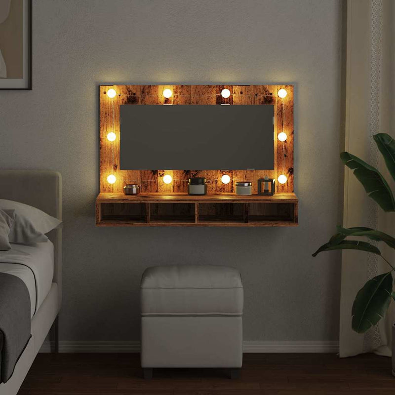 vidaXL antik fa tükrös szekrény LED-ekkel 90x31,5x62 cm