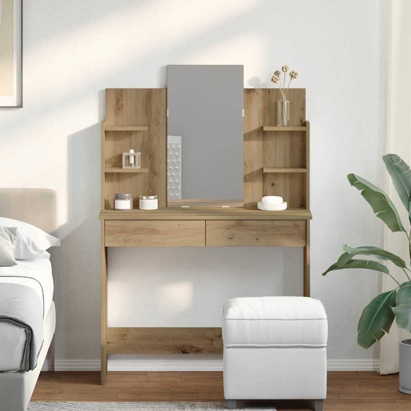vidaXL kézműves tölgy színű fésülködőasztal tükörrel 96x39x142 cm