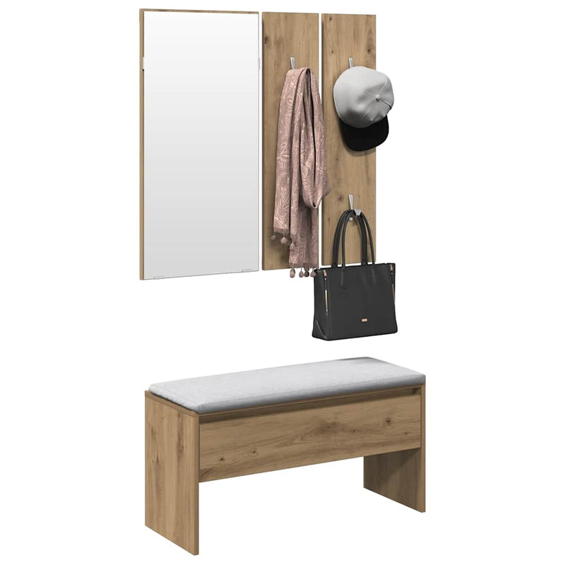 vidaXL kézműves tölgy színű szerelt fa előszobai bútorszett