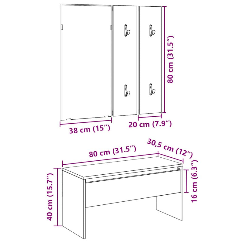 vidaXL kézműves tölgy színű szerelt fa előszobai bútorszett