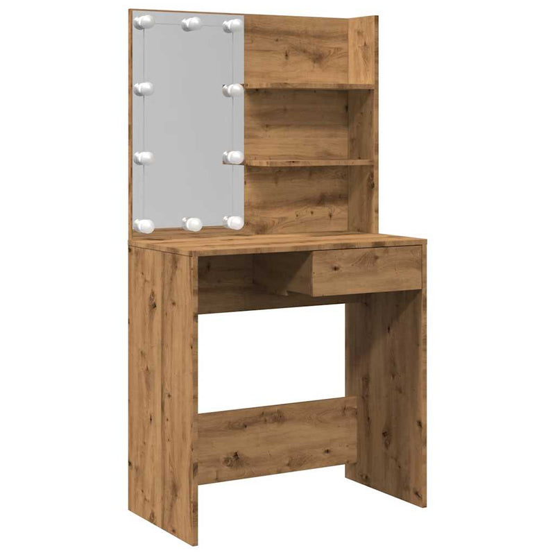 vidaXL kézműves tölgy színű LED-es fésülködőasztal 74,5x40x141 cm
