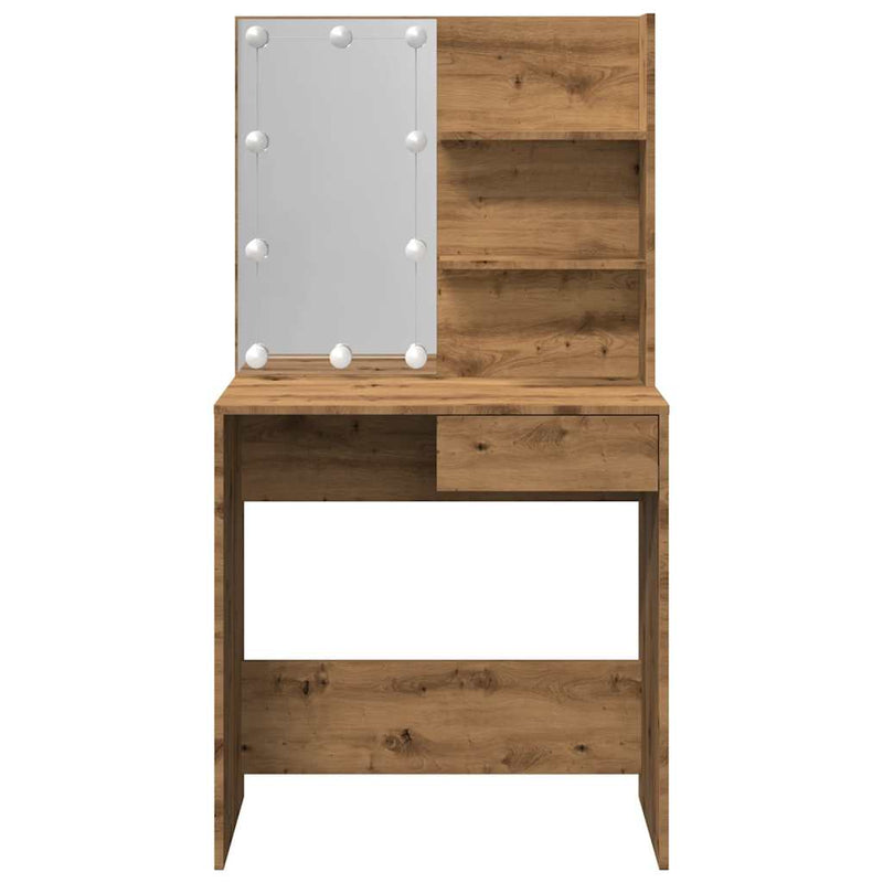 vidaXL kézműves tölgy színű LED-es fésülködőasztal 74,5x40x141 cm