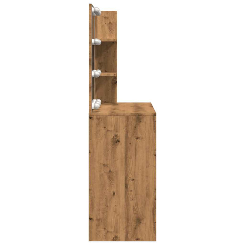vidaXL kézműves tölgy színű LED-es fésülködőasztal 74,5x40x141 cm