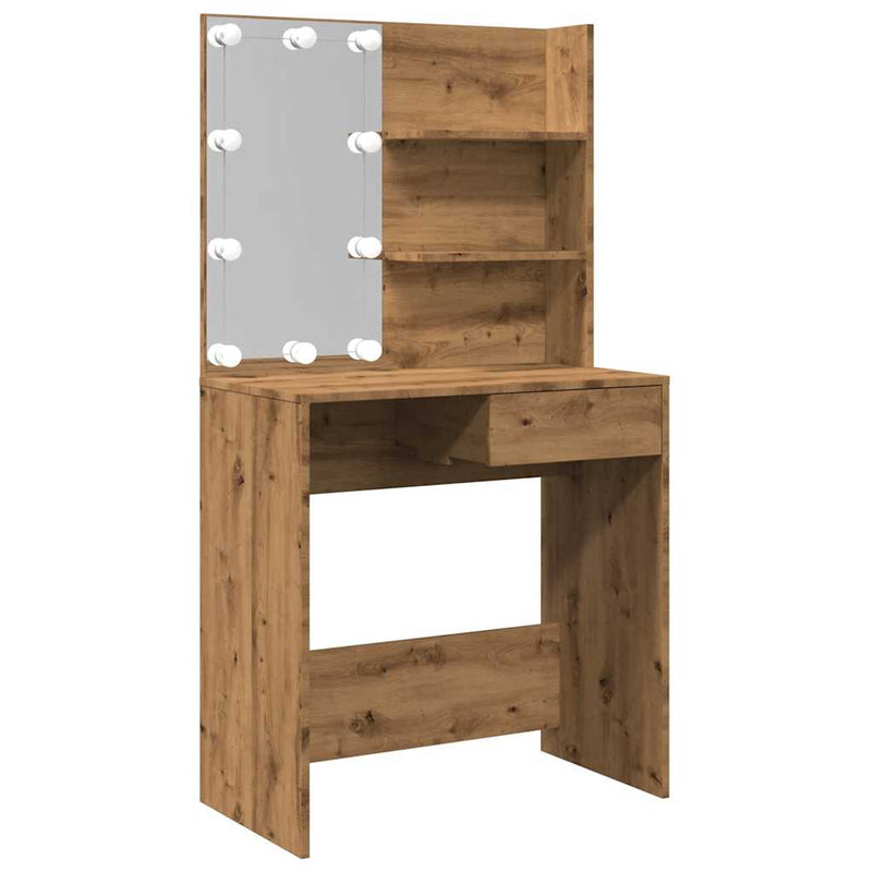 vidaXL kézműves tölgy színű LED-es fésülködőasztal 74,5x40x141 cm