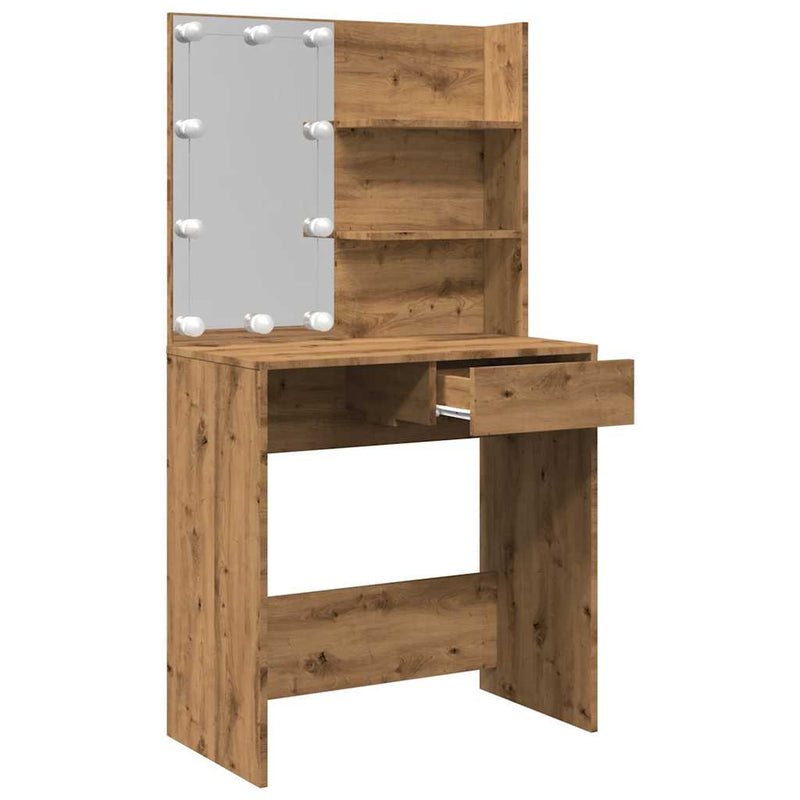 vidaXL kézműves tölgy színű LED-es fésülködőasztal 74,5x40x141 cm