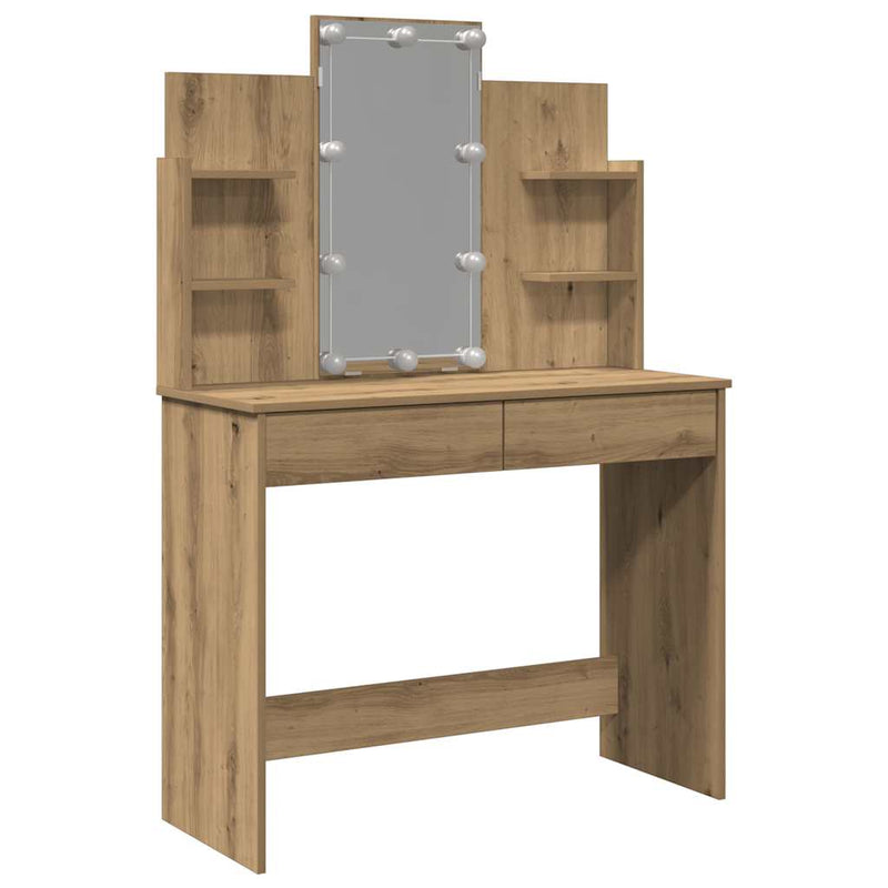 vidaXL kézműves tölgy színű fésülködőasztal LED-del 96x40x142 cm