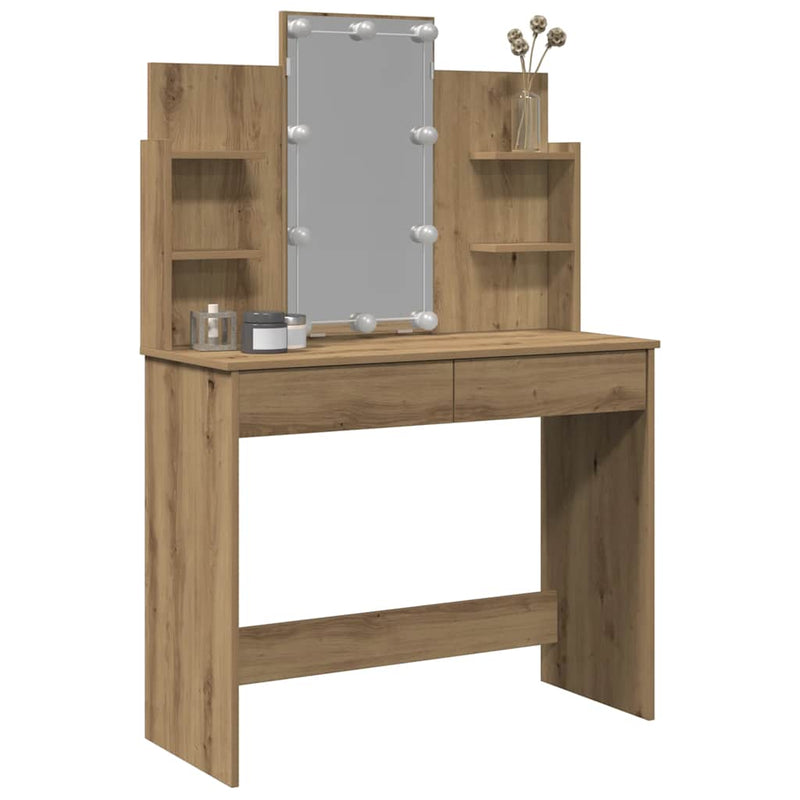 vidaXL kézműves tölgy színű fésülködőasztal LED-del 96x40x142 cm