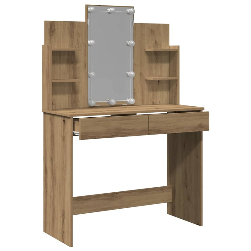 vidaXL kézműves tölgy színű fésülködőasztal LED-del 96x40x142 cm