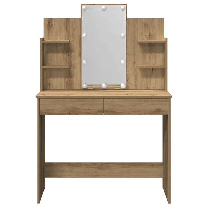 vidaXL kézműves tölgy színű fésülködőasztal LED-del 96x40x142 cm