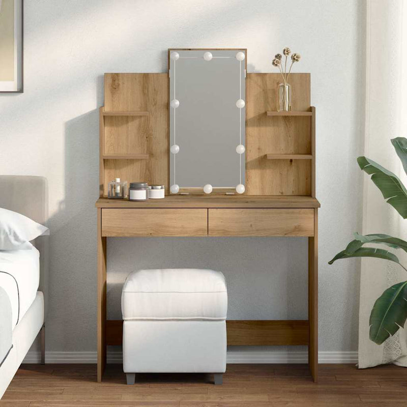 vidaXL kézműves tölgy színű fésülködőasztal LED-del 96x40x142 cm