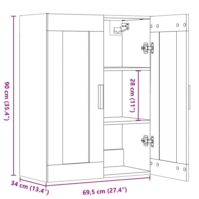vidaXL antik fa színű függő faliszekrény 69,5 x 34 x 90 cm