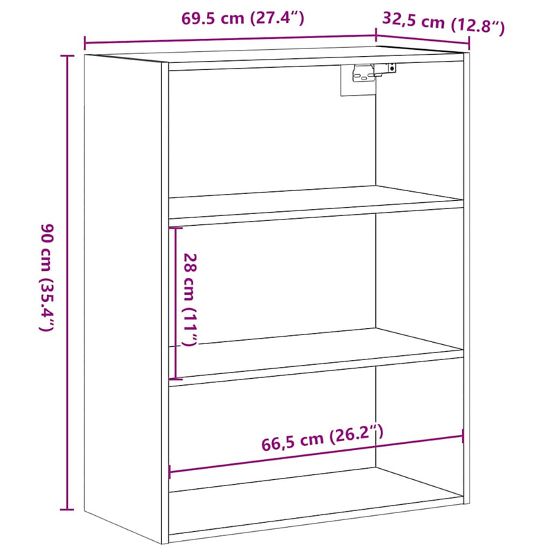 vidaXL Függesztett fali szekrény kézműves tölgy 69,5x32,5x90 cm