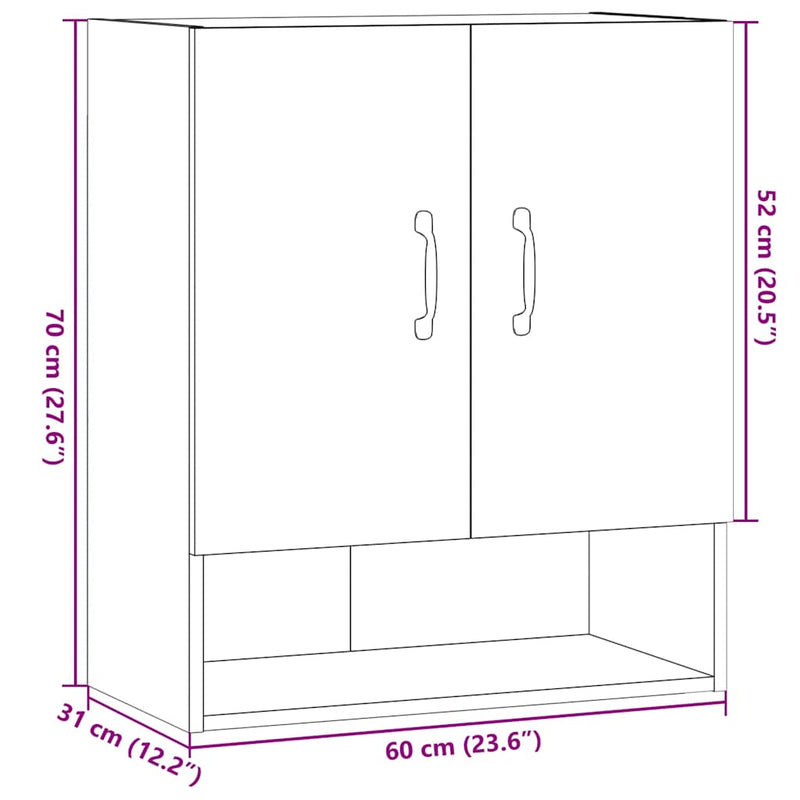 vidaXL fali szekrény artisan tölgy 60x31x70cm gépi úton előállított fa